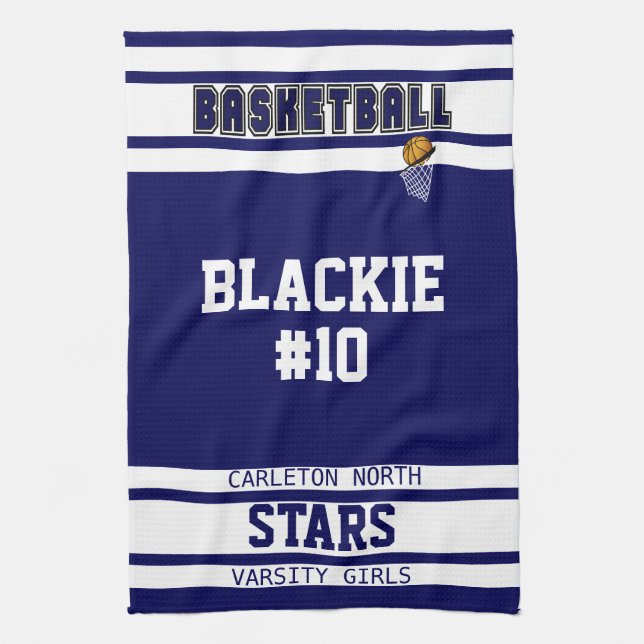 Custom Navy Blue and White 🏀 Basketball Kitchen Towel (Vertical)