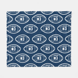 Custom Navy Blue and White FootBall Pattern  Fleece Blanket