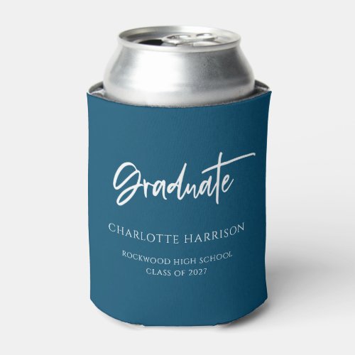Custom Navy Blue and White Graduation Party Can Cooler