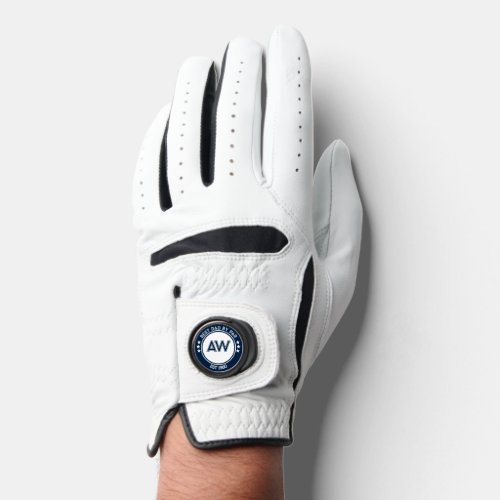 Custom Navy Blue and White Initials and Birth Year Golf Glove
