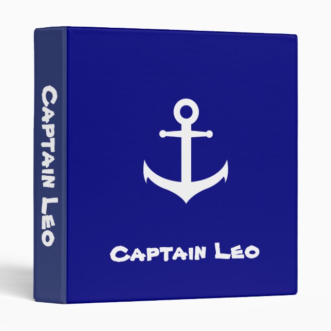 Custom Navy Blue and White with Anchor 3 Ring Binder (Front/Spine)