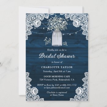 Custom Navy Blue Baby's Breath Bridal Shower Invitation by palettepaperco at Zazzle