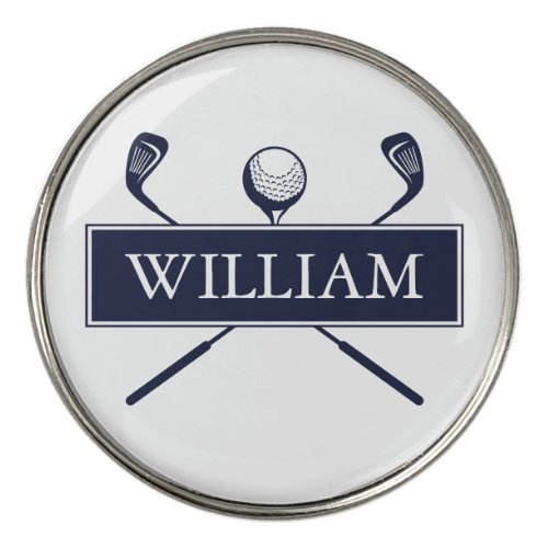 Custom Navy Blue Ball And Clubs Golf Ball Marker