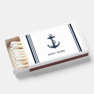 Custom Navy Blue Boat Anchor and Name Matchboxes