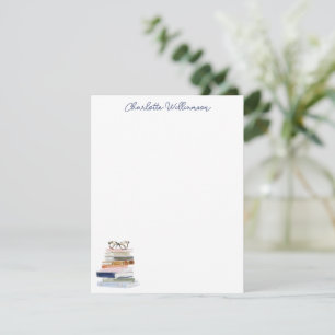 Custom Navy Blue Books Glasses Bookish Name Gift Note Card