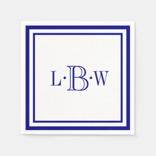 (Custom) Navy Blue Border Monogrammed Napkins