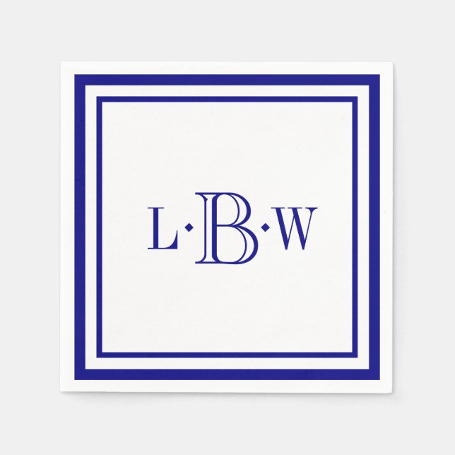 (Custom) Navy Blue Border Monogrammed Napkins (Front)