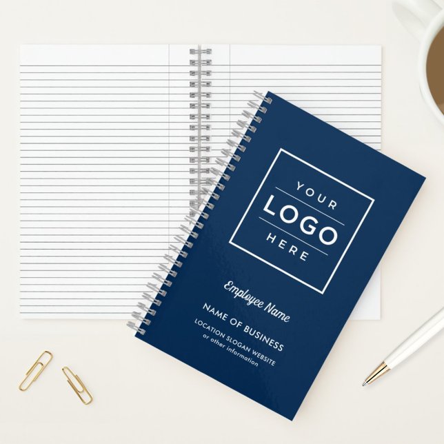 Custom Navy Blue Business Logo and Employee Name Notebook (Creator Uploaded)