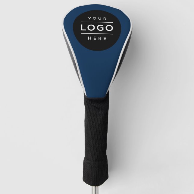 Custom Navy Blue Business Logo Branded Driver Golf Head Cover (Front)