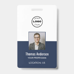 Custom Navy Blue Business Logo Employee Photo ID  Badge