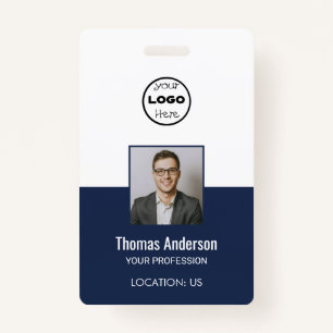 Custom Navy Blue Business Logo Employee Photo ID Badge