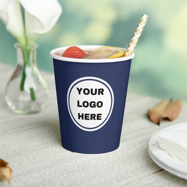 Custom Navy Blue Business Logo Expresso Barista Paper Cups | Zazzle
