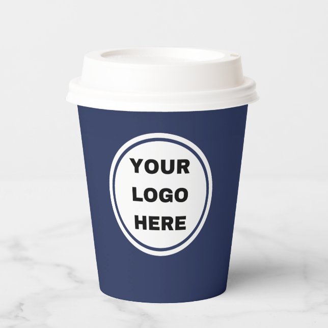 Custom Navy Blue Business Logo Expresso Barista Paper Cups | Zazzle