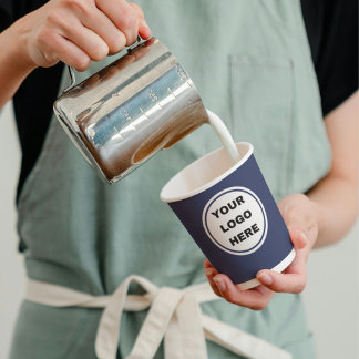 Custom Navy Blue Business Logo Expresso Barista Paper Cups