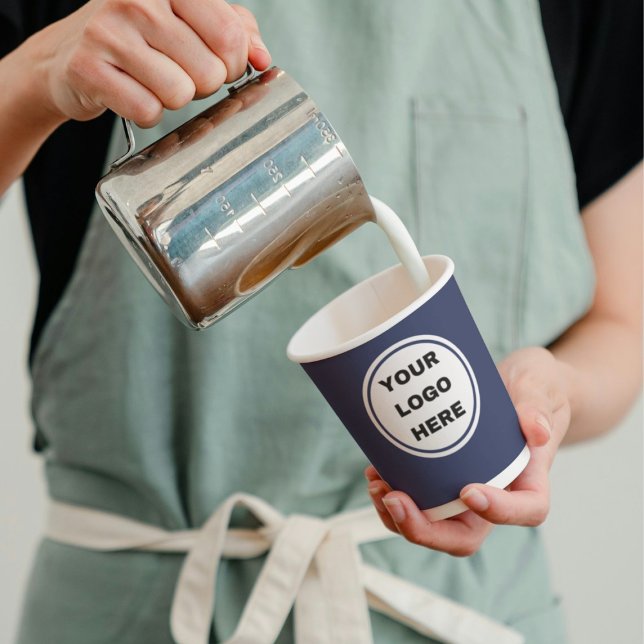 Custom Navy Blue Business Logo Expresso Barista  Paper Cups (Creator Uploaded)