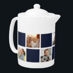 Custom Navy Blue Checkered Photo Collage Teapot<br><div class="desc">Custom navy blue and white checkered photo mug. Perfect gift for your family,  grandparents,  or newlyweds. More color options available. Easily personalize our blue checkered teapot with your photos. INFO: Both portrait and landscape images will work as far as the focal point is fairly central.</div>