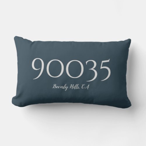 Custom Navy Blue City State Zip Code Location Lumbar Pillow