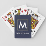 Custom Navy Blue Classic Framed Monogram Playing Cards at Zazzle