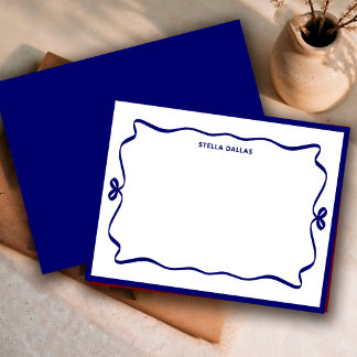 Custom Navy Blue Doodle Frame Minimal Personal Note Card
