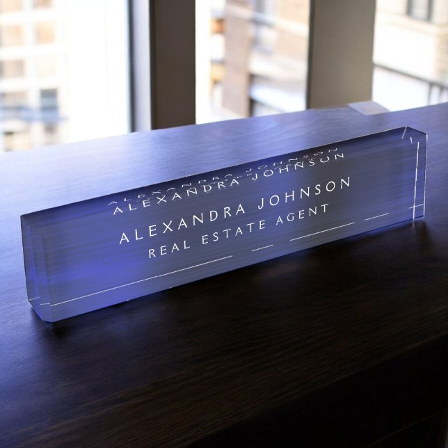 Custom Navy Blue Elegant Professional Business Desk Name Plate (Creator Uploaded)