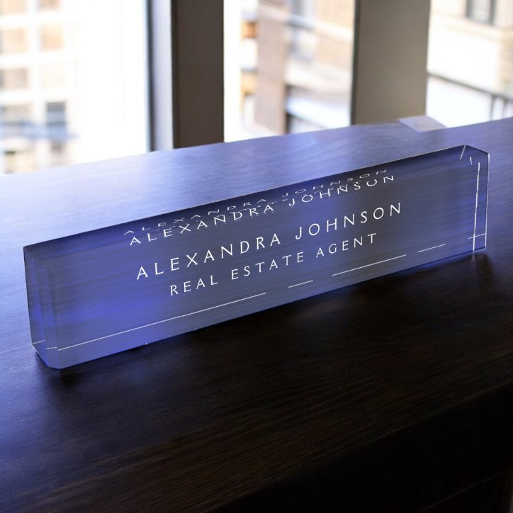 Custom Navy Blue Elegant Professional Business Desk Name Plate