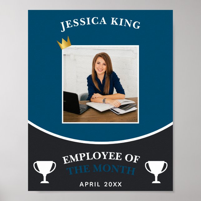 Custom Navy Blue Employee Of The Month Picture Poster (Front)