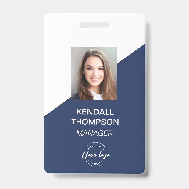 Custom Navy Blue Employee Photo Company Security  Badge (Front)