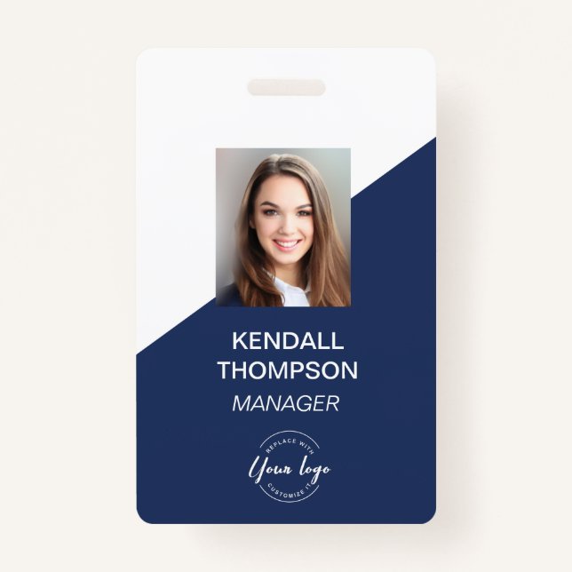 Custom Navy Blue Employee Photo Company Security  Badge (Front)