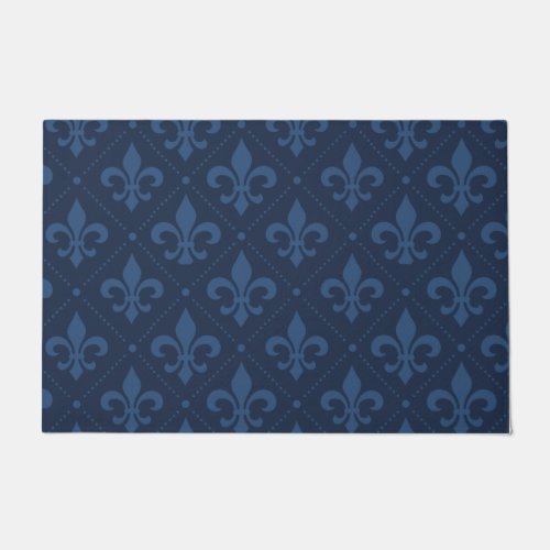 Custom Navy Blue Fleur de Lis Outdoor Doormat