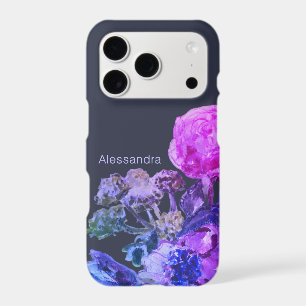 Custom Navy Blue Floral Watercolor Purple Pink iPhone 17 Pro Case