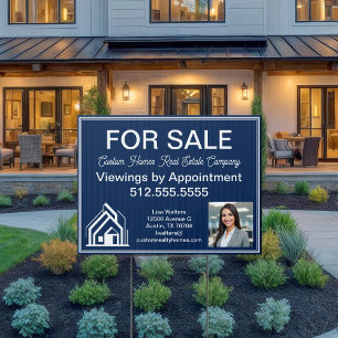 Custom Navy Blue For Sale Real Estate Company Yard Sign