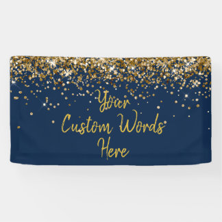 Custom Navy Blue & Gold Birthday Party Photo Booth Banner