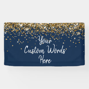 Custom Navy Blue & Gold Birthday Party Photo Booth Banner