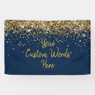 Custom Navy Blue Gold Birthday Party Photo Booth Banner