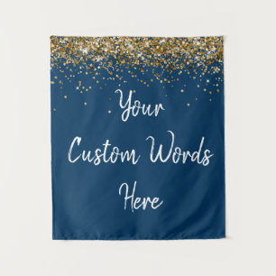 Custom Navy Blue & Gold Birthday Party Photo Booth Tapestry