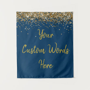 Custom Navy Blue & Gold Birthday Party Photo Booth Tapestry