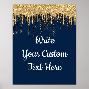 Custom Navy Blue Gold Glitter Birthday Photo Prop Poster