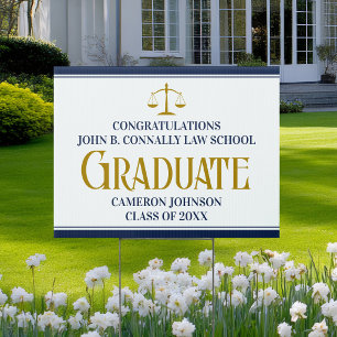 Custom Navy Blue Gold Law School Graduate Yard Sign