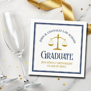 Custom Navy Blue Gold Law School Graduation Party Napkins