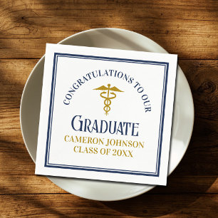 Custom Navy Blue Gold Medical School Graduation Napkins
