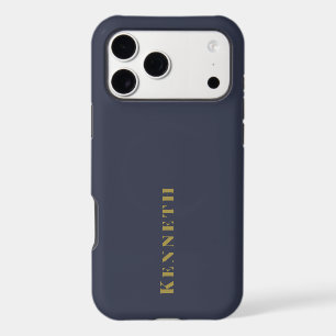 Custom Navy Blue Gold Name Minimalist Elegant Men iPhone 17 Pro Max Case