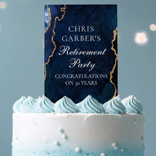 Custom Navy Blue Gold Retirement Party Cake Topper
