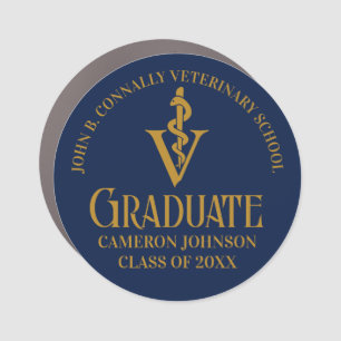 Custom Navy Blue Gold Veterinary School Graduation Car Magnet