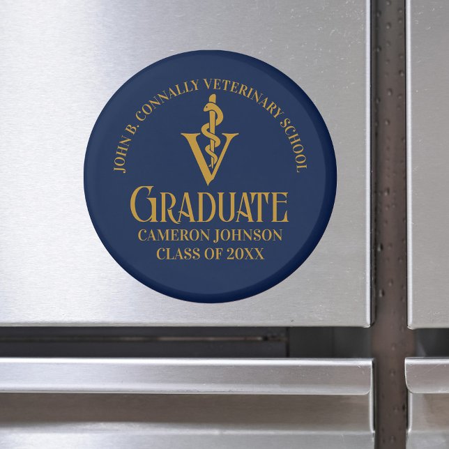 Custom Navy Blue Gold Veterinary School Graduation Magnet (Creator Uploaded)