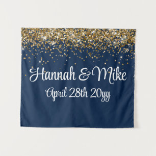 Custom Navy Blue Gold Wedding Backdrop Photo Booth