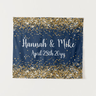 Custom Navy Blue Gold Wedding Backdrop Photo Booth