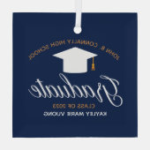 Custom Navy Blue Graduation High School Keepsake Glass Ornament | Zazzle