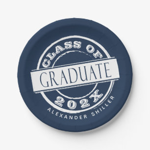 Custom Navy Blue Graduation Party Graduate  Paper Plates