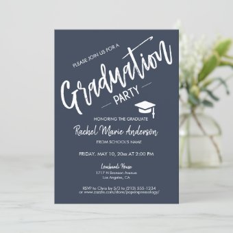 Custom Navy Blue Minimalist Graduation Party Invitation | Zazzle