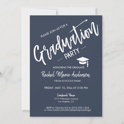 Custom Navy Blue Minimalist Graduation Party  Invitation